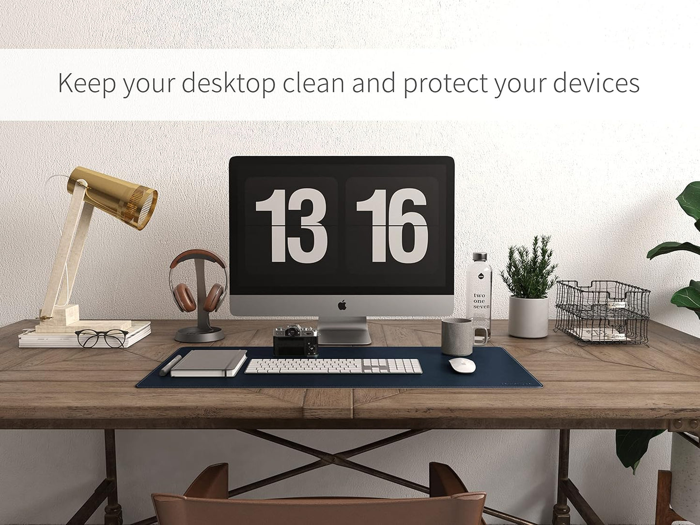 RENMTURE Dual-Sided Mouse Pad, Natural Cork & PU Leather Large Desk Pad for Office and Home Work, Desk Protector Non-Slip, Waterproof, Easy Clean (Olive Green, 32"x16")