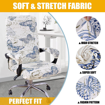 Smiry Stretch Printed Office Chair Armrest Covers, 2 Pcs Soft Fit Removable Washable Computer Desk Chair Arm Covers Protector, Black