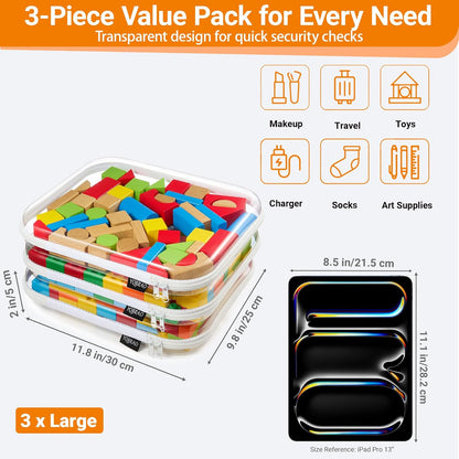YQBRAO 6 Pack Clear Hard Shell Zipper Case, 1.2mm Heavy Duty Crush-Proof Diaper Bag Organizer Pouches, TSA Approved Travel Makeup Bag for Toiletries & Electronics, (2L, 2M, 2S) Multi-Size Storage Set