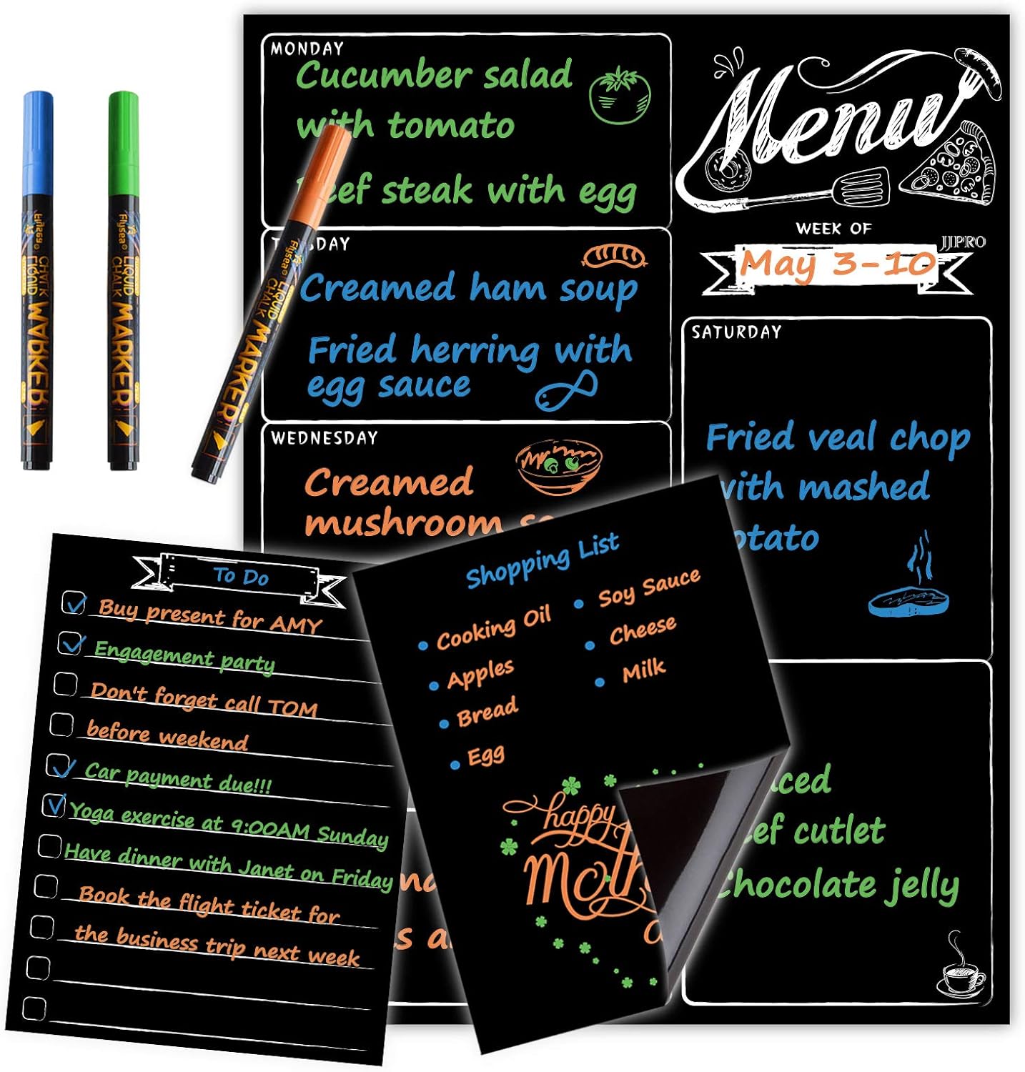 JJPRO Magnetic Dry Erase Meal Planning Whiteboard for Refrigerator-Magnetic Weekly Planner for Fridge-One Bonus Notepad whiteboard-Refrigerator Organizer with Weekly Planning Boards