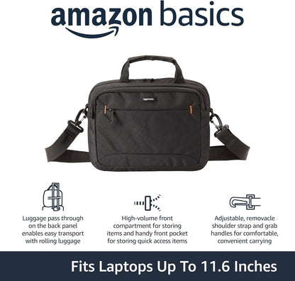 Amazon Basics Laptop Tablet Carrying Case with Shoulder Strap and Grab Handles, 14-inch, Black, Compartments for Storage