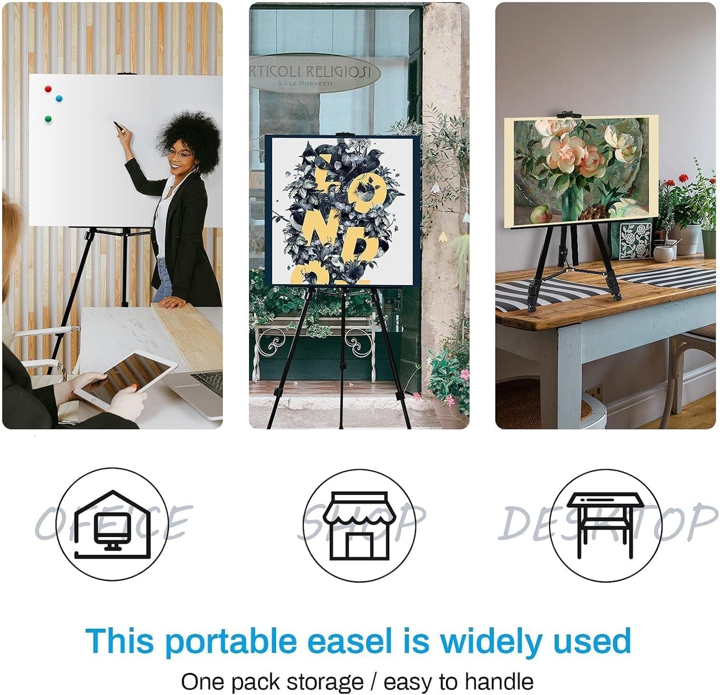 Art Easel Stand for Painting and Sign - RRFTOK 17 to 66 Inch Adjustable Aluminum Tripod Easels for Display, Portable Canvas and Poster Stand with Carry Bag for Beginners, Students and Classroom Use