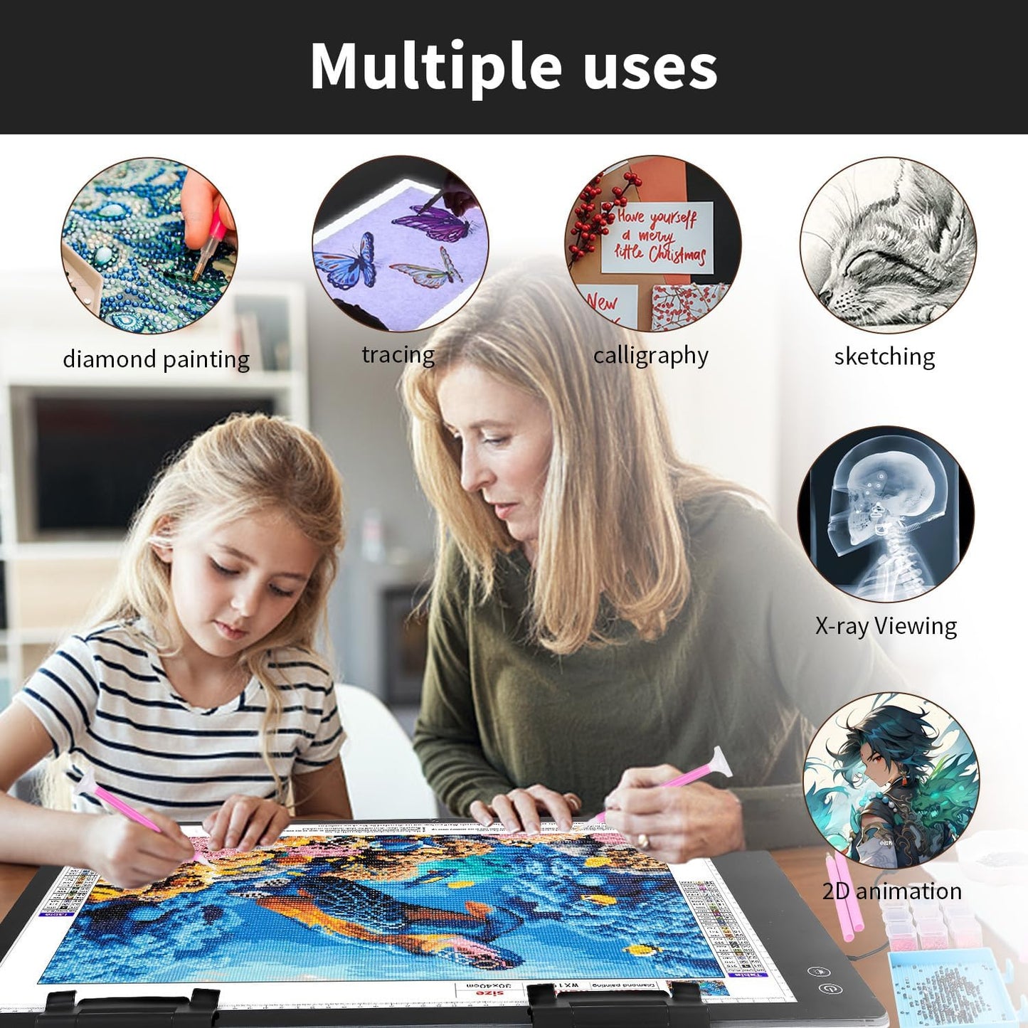 Rechargeable A4 Light Box with Padded Case,led Light pad with Built-in Stand & Clip,6 Levels of Brightness lightbox for tracing,Diamond Painting.Light Table for Artists,Drawing,Sketching,Animation