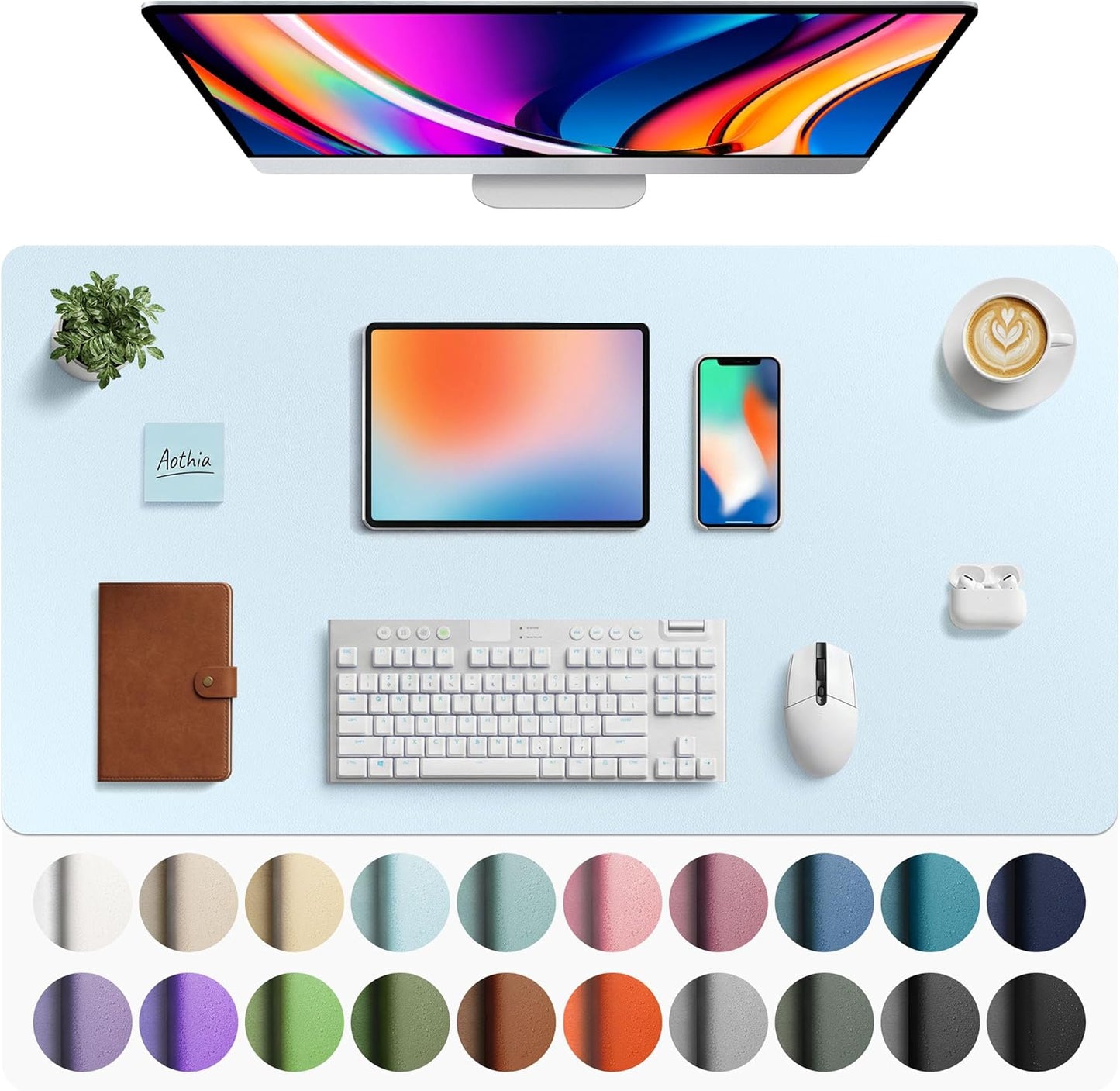 Aothia Non-Slip PU Leather Waterproof Laptop Desk Pad Protector, Blotter Mat, Writing and Mouse Pad for Office & Home, Beige, 23.6" x 13.7" - Colors B