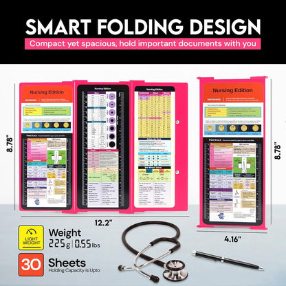 Nursing Clipboard Foldable with Medical Edition Cheat Sheets, 3 Layers Aluminum Foldable Clipboard for Nursing, Notepad for Students, Nursing School Essentials (Black)