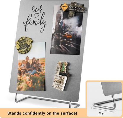 Large Magnetic Bulletin Board – Dry Erase Memo Board with Stand – Metal Easel for Magnet Display – 12x10 Inches + 4 Magnets