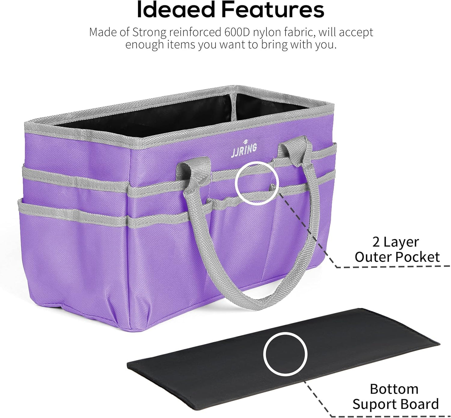 Jjring Craft and Art Organizer Tote Bag - 600D Silver Nylon Fabric Art Caddy with Pockets - for Art, Craft, Sewing, Medical, and Office Supplies Storage
