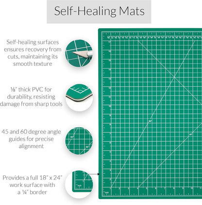 WA Portman 12x18 Inch Self Healing Cutting Mats for Crafts – Fabric Cutting Mat with Precision Craft Knife, 10#11 Hobby Knife Blades & Metal Ruler 18 Inch Cork Backed Ruler – All-in-One Craft Kit