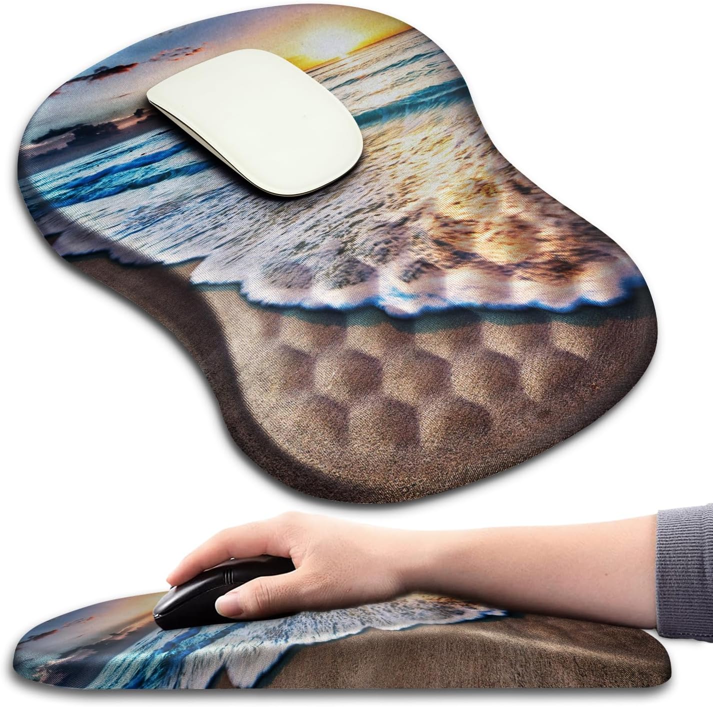 Hokafenle Ergonomic Mouse Pad Wrist Support with Massage Design, Wrist Rest Pain Relief Mousepad with Memory Foam&Non-Slip PU Base, Mouse Pads for Wireless Mouse & Desk (12x8 inch,Black)