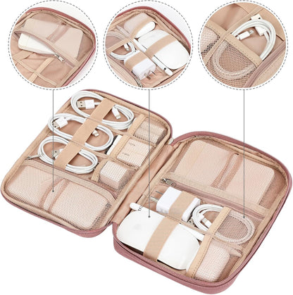NISHEL Travel Cord Organizer Case, Tech Electronic Bag, Essentials for Charger, Cable, Phone, Hard Drive, USB, SD Card, Pink