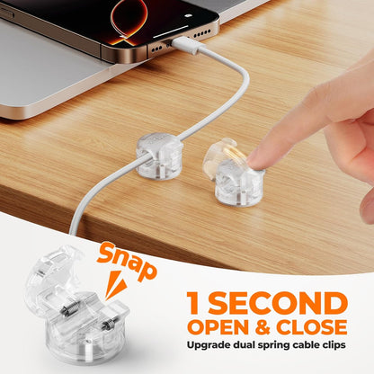 6 Pack Locking Spring Cable Clips, Rotatable Cord Organizer with Secure Lock Design, Adhesive Cord Holder for Desk Home Office Car Wall Charger Cable Management, Clear