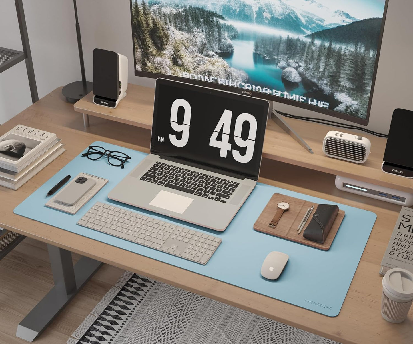RENMTURE Desk Pad, Cork & PU Leather Desk Mat, Large Mouse pad, Non-Slip Desk Protector and Blotter, Waterproof Writing Pad, Desk Accessories and Organizers for Home Office (Light Yellow, 32"x16")
