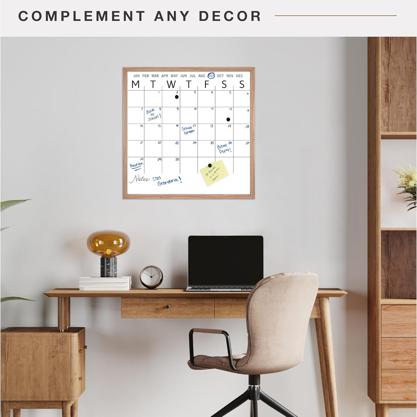 MCS Dry Erase Weekly Planner 11x24 Walnut Framed Calander Whiteboard for Wall, Plan Your Week with Family Weekly Planner for Dinners, Sports, Events & More