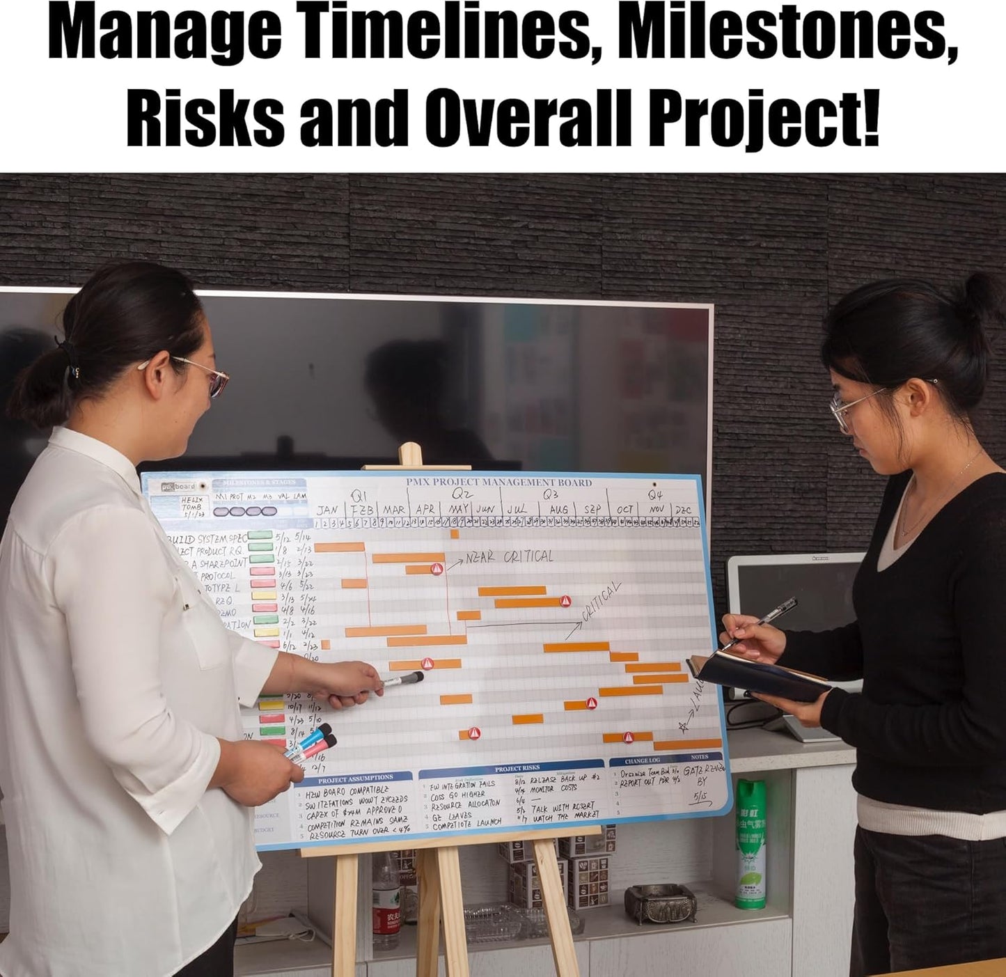 Gantt Chart Project Whiteboard Kit | 668 Magnetic Pieces and Easel | Visual Timeline, Risks & Critical Path Planning | Ultimate Project Management Board for Teams