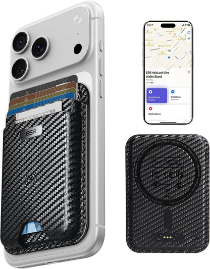 ESR Geo for MagSafe Wallet with Full Find My Functionality, RFID Blocking, 5 Cards Holder for Phone Case, Strong Magnetic Wallet for iPhone 17e/17/16/15/14/13/12 Series, Not for 13/12 Mini, Black