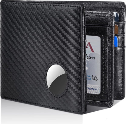 Mens Wallet With AirTag Holder, Bifold Leather RFID Blocking 1-2 ID Windows 12-13 Card Holders, Gift Box and Screen Protector Included, AirTag Not Included