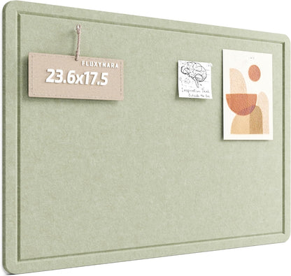 Fluxynara Bulletin Board, 23.6" x 17.5" Cork Board Alternative with 12 Safe Removable Adhesive Tabs, Foldable Felt Pin Board for Home Office, Classroom, Bedroom,Entryway for Walls—Sage