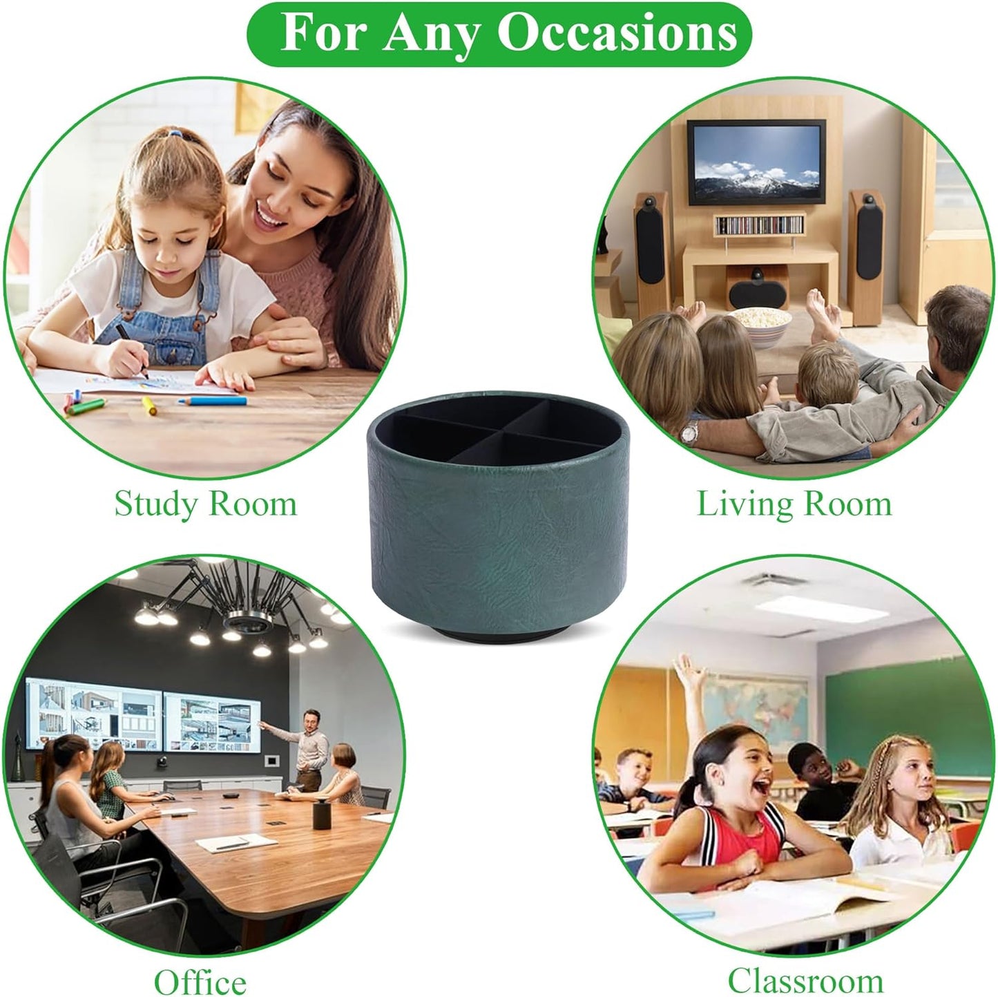 Round Leather Art Supply Organizer,Remote Control Holder,360 Degree Rotating,Multi-Functional Pencil Holder,4 Compartments Desktop Stationary Organizer(1-Fractal Flower) | Round - Colors B