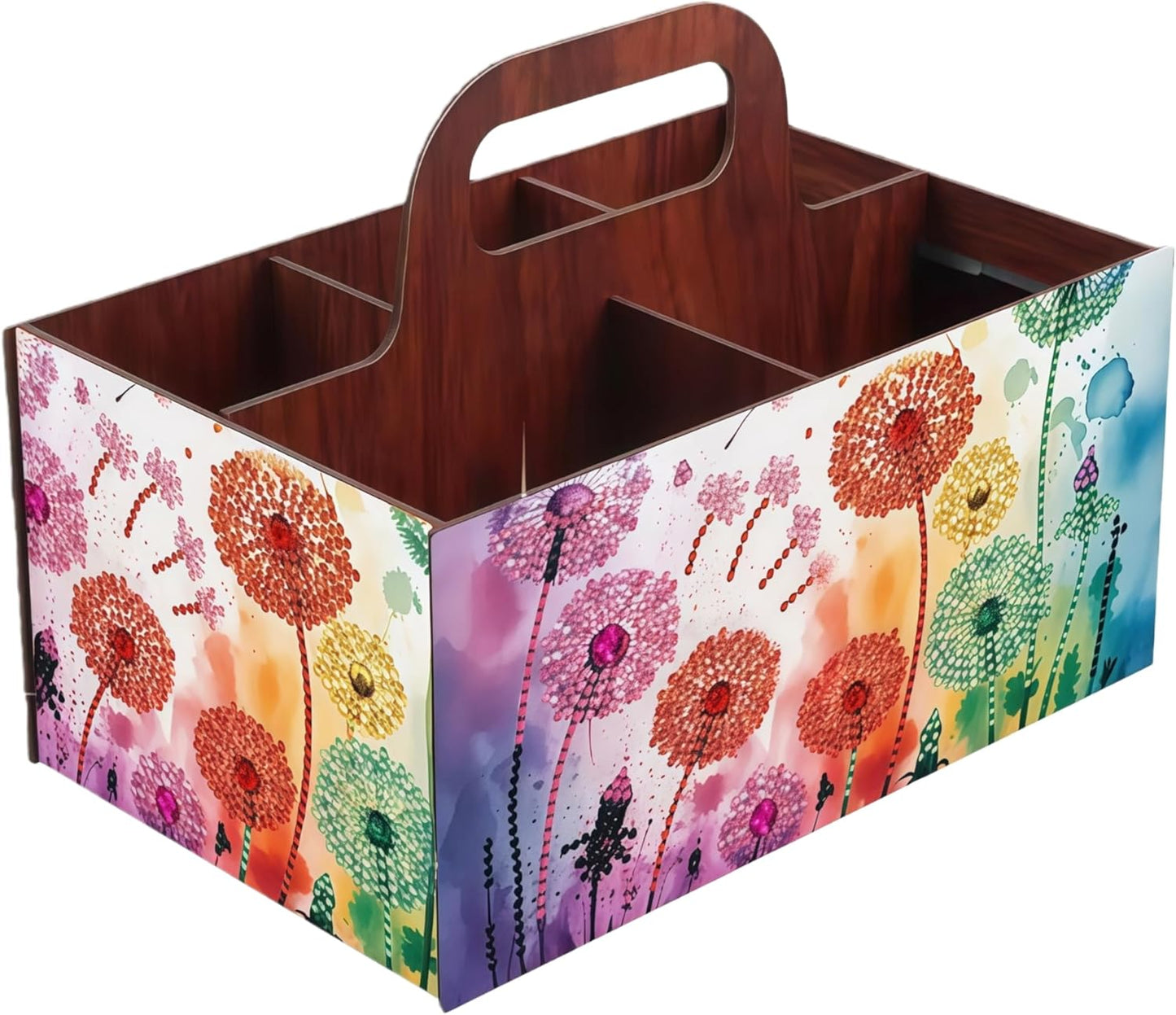 LSQFS DIY Diamond Painting Storage Box, Wooden Multi-Grid Organizer with Handle, Portable Desktop Caddy for Art Kits, Craft Tools, Makeup Brushes, Stationery Home Office
