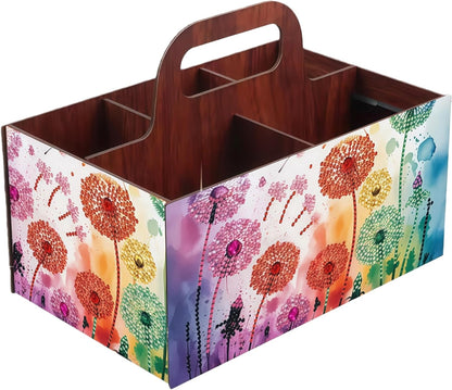 LSQFS DIY Diamond Painting Storage Box, Wooden Multi-Grid Organizer with Handle, Portable Desktop Caddy for Art Kits, Craft Tools, Makeup Brushes, Stationery Home Office
