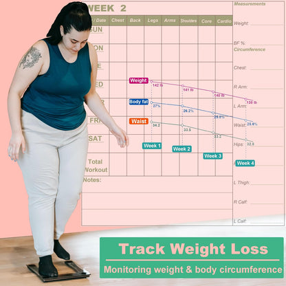 Large Dry Erase Workout Calendar For Wall, 24 X 36 Inch Reusable 12 Week Weight Loss Tracker Chart, Lightweight Gym Whiteboard Poster For Tracking Exercise, Body's Measurement & Circumference
