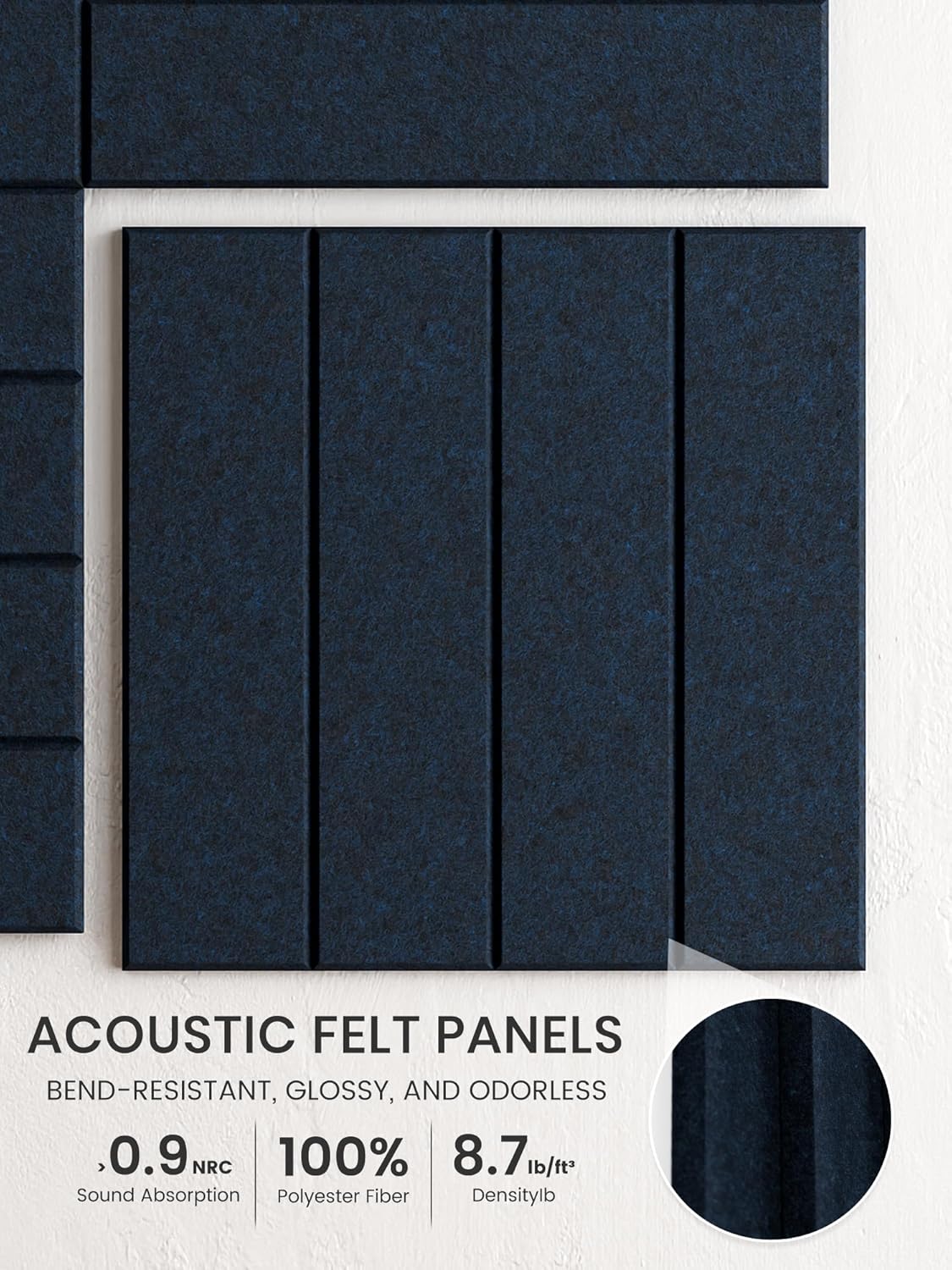 Bumusty Large Cork Board Alternative-48 x 36" Felt Bulletin Board Tiles, with 30 Pushpins, 70 Adhesive Tabs, Bold-Stripe 12-Pack, Cork Boards for Office Push Pin Board Felt Board-Carbon Blue