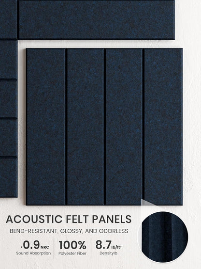 Bumusty Large Cork Board Alternative-48 x 36" Felt Bulletin Board Tiles, with 30 Pushpins, 70 Adhesive Tabs, Bold-Stripe 12-Pack, Cork Boards for Office Push Pin Board Felt Board-Carbon Blue