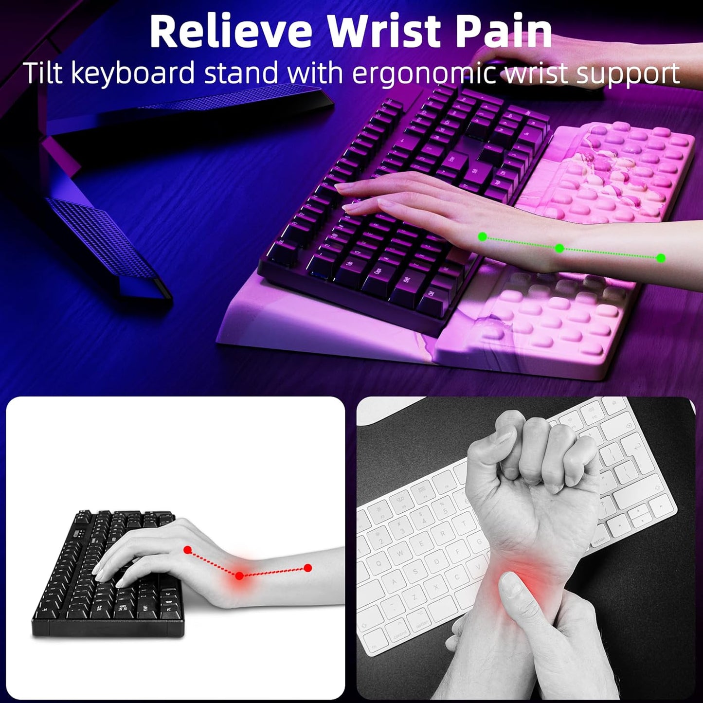 Ospelelf Tilt Keyboard Stand with Wrist Rest, Comfy Ergonomic Keyboard Riser Holder for Office Home