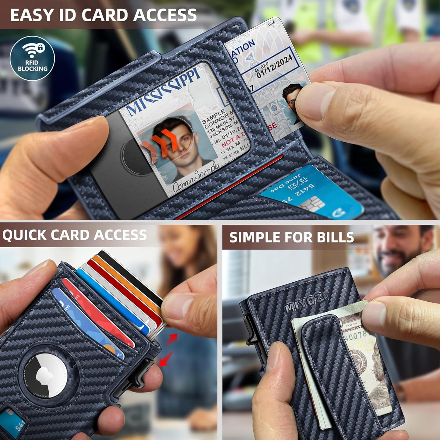 miyozi Airtag Wallet for Men,with Money Clip 10 Cards Metal Case Smart Slim Pop Up Credit Card Holder Flip with Magnetic Closure RFID Blocking wallet with Gift Box