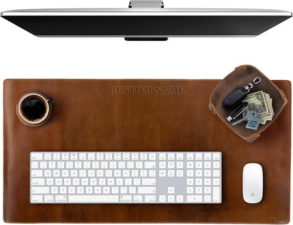 Elizo Real Leather Desk Mat Set (32x16) Large Desk Cover Desk Blotter Protector Computer Gaming Mouse Pad Table Laptop Office Desktop Accessories