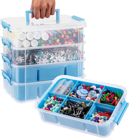 CraftGenes Art Supply Storage Organizer with 2 Removable Trays, 4-Layer 10QT Durable Craft Organizers and Storage for Sewing, Tool, Office Supplies, Art, Craft Supplies