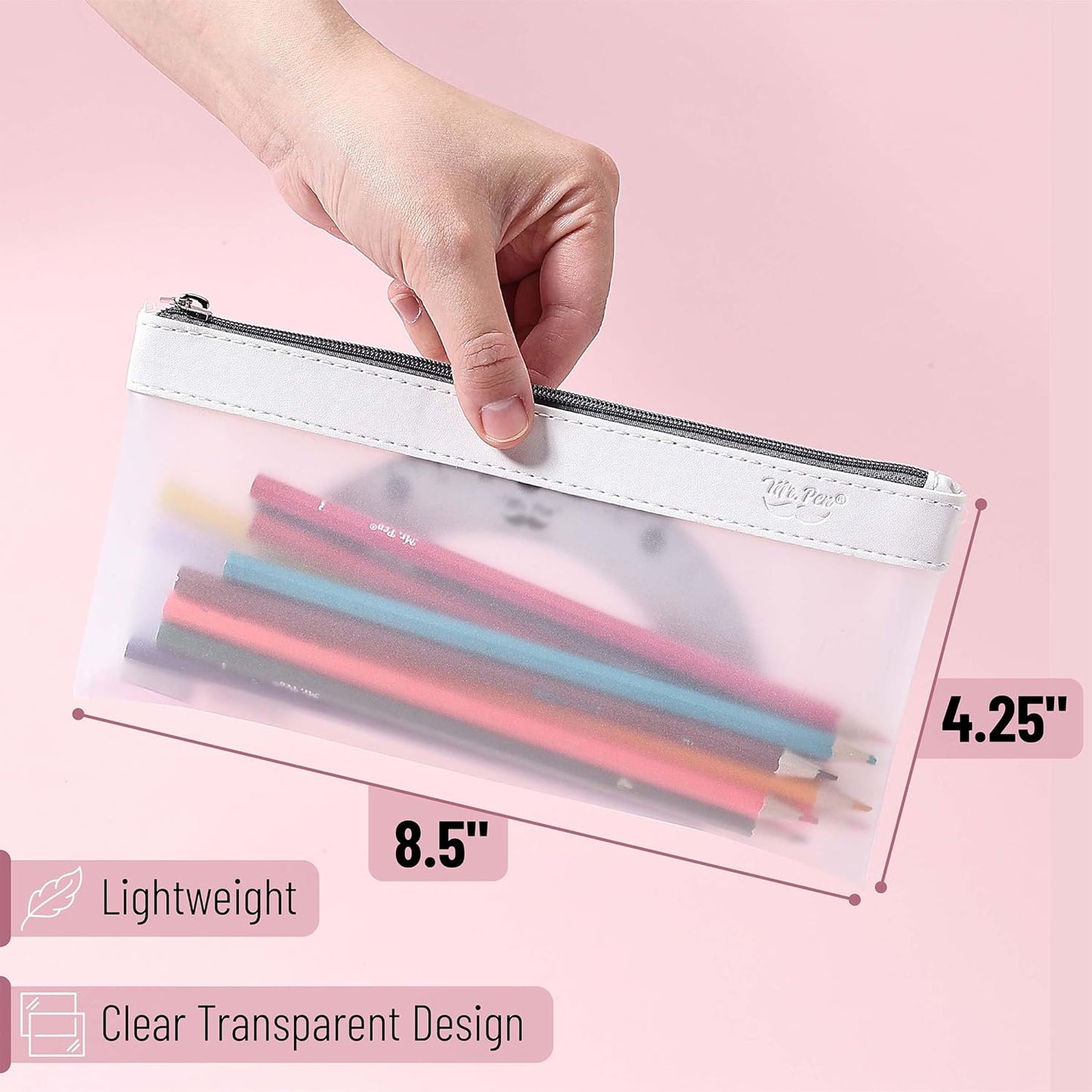 Mr. Pen- Clear Pencil Pouch, 8.50"x4.25", 3 Pack, Durable TPU Material, Medium Water-Resistant Pencil Bags with Smooth Zipper, Multipurpose Clear Pouch for Stationery, School, Office, Travel Supplies
