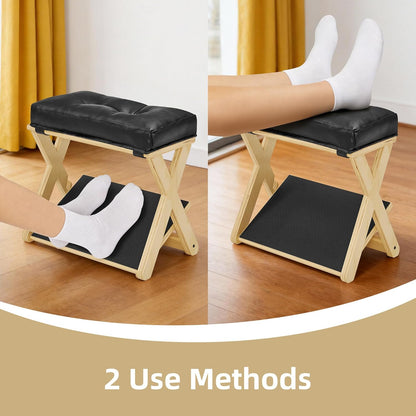 HOMELTSTBO Adjustable Foot Rest Under Desk, Wooden Double Step Footrest with 3 Height Options & Non-Slip EVA Surface, Ergonomic Foot Rest for Under Desk at Work, Enhances Posture,Home Office-Natural