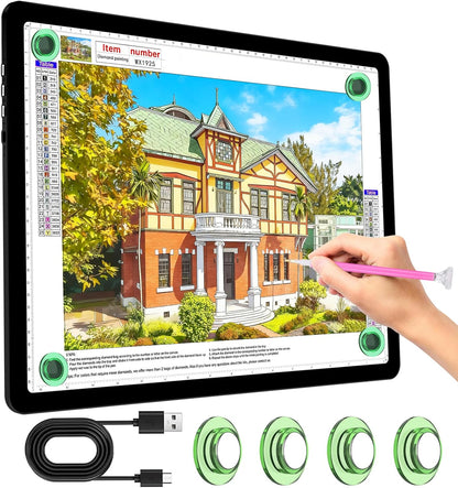 KOBAIBAN A4 Light Box for Tracing, Light Board with Side Physical Buttons, Magnetic Light Pad for Diamond Painting, Stenciling, Weeding Vinyl, USB LED Lighting Board (Black, 35.2 x 25.4 CM)