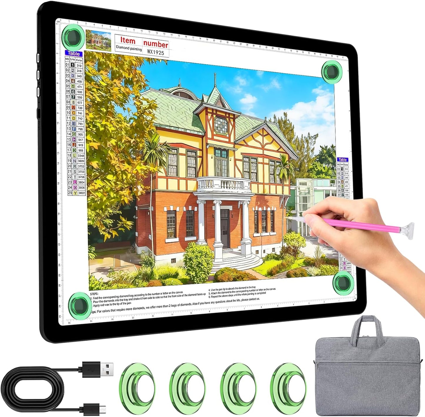 KOBAIBAN A4 Light Box for Tracing, Light Board with Side Physical Buttons, Magnetic Light Pad for Diamond Painting, Stenciling, Weeding Vinyl, USB LED Lighting Board (Black, 35.2 x 25.4 CM)