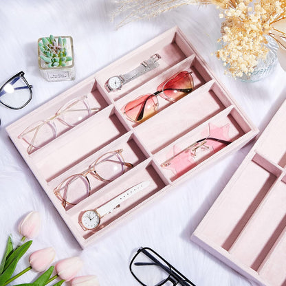 Amylove 2 Pcs Sunglass Organizer Trays Glasses Stackable Jewelry Trays Sunglass Organizer Display Box(8 Grids,Beige)