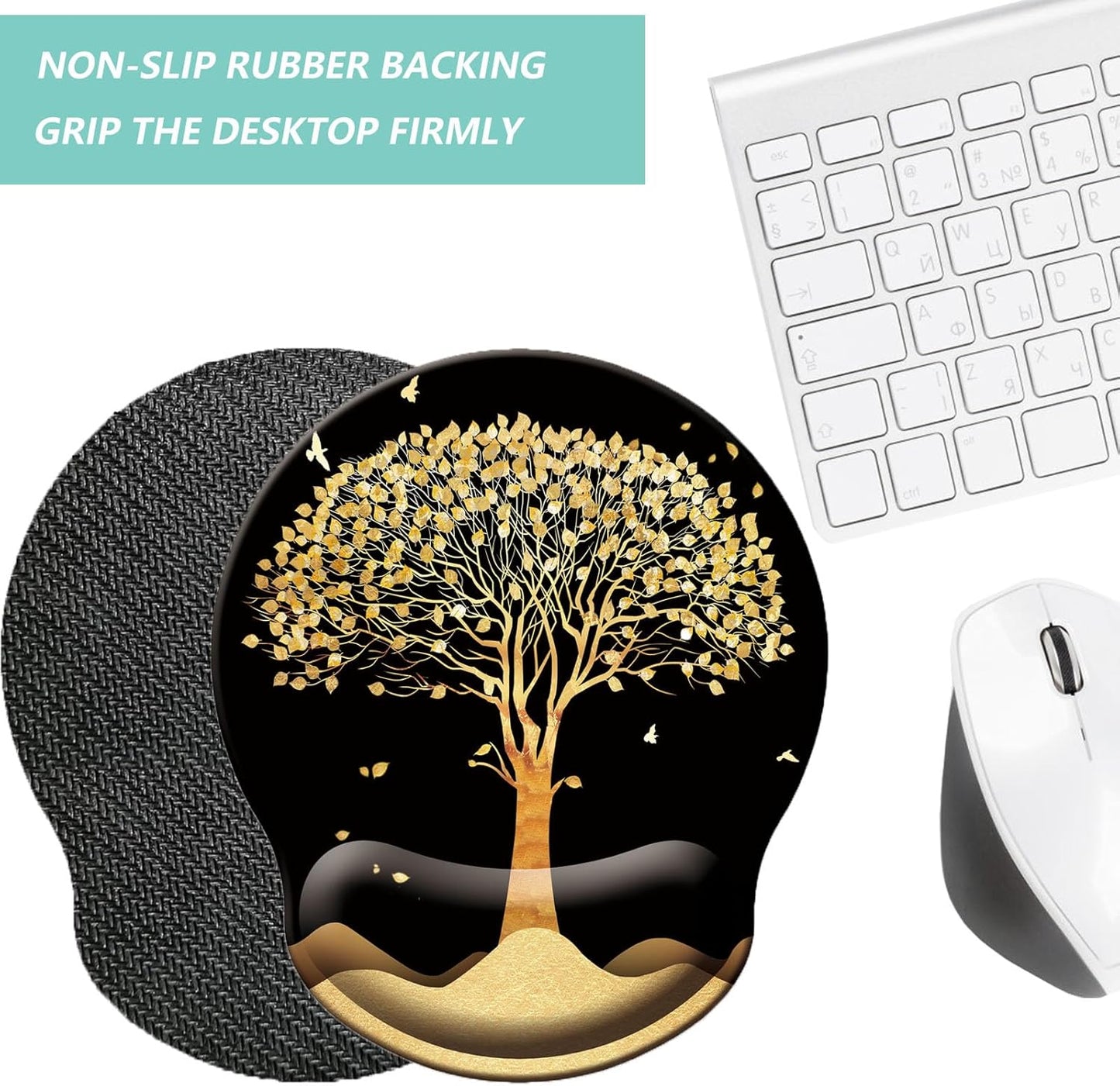 Mouse Pad with Wrist Support, Ergonomic Mouse Pad with Memory Foam Wrist Rest Cushion, Non-Slip Rubber Base Gaming Mice Pad for Home Office Computer Laptop, Flowers Grass