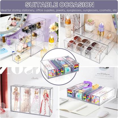 Desk Organizer with 8 Drawers, FODIENS 2 Packs Stackable Desktop Storage Box with Removable Drawer, Clear Sunglasses Organizer Display Case for Stationery Marker Pens Eyeglasses Office Supply