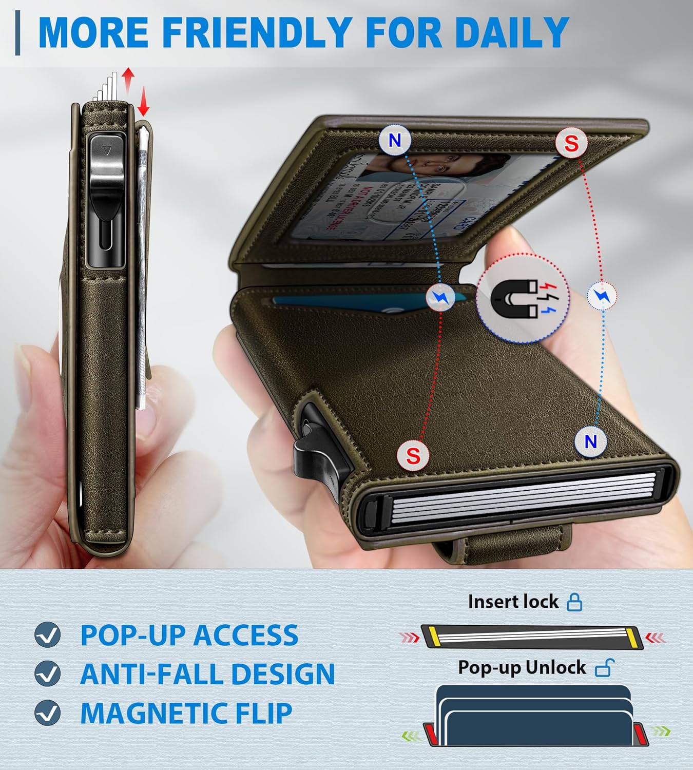 miyozi Airtag Wallet for Men Money Clip 9-Card Pop-Up Credit Card Holder with ID Window RFID Blocking Metal Case Magnetic Closure Front Pocket Wallet Gift Box | with Money Clip
