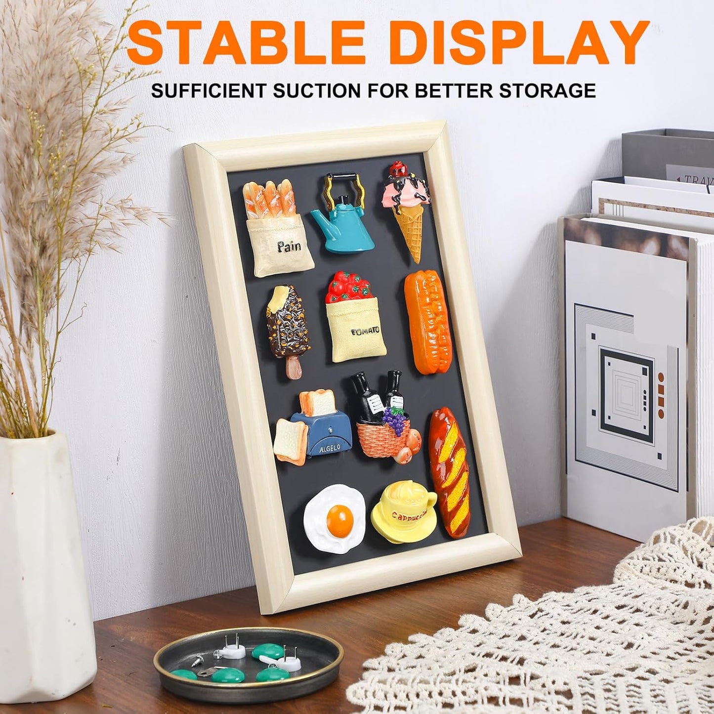 Maitys Black Souvenir Magnetic Board with Stand, 12 x 8 Inches Metal Magnet Display Bulletin Board for Wall Tabletop, Souvenir Easel Stand for Home Office
