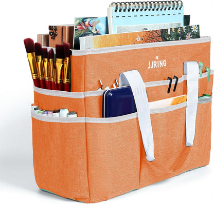 JJRING Craft Organizer Tote Bag for Art Storage, Caddy with Multiple Pockets, Bluish Green Sewing Bag for Scrapbooking, School, Medical, and Office Supplies