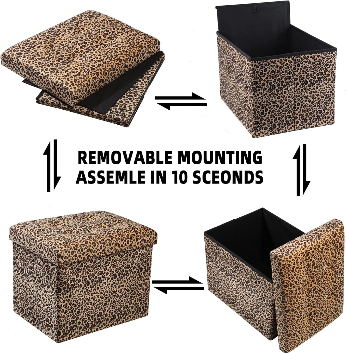 ALASDO Storage Ottoman Footrest Stool Small Ottoman with Storage Foldable Ottomans Foot Rest Footstool Bench for Living Room 17x13x13inches Grey