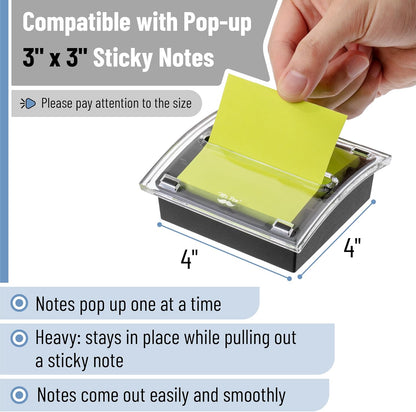 Mr. Pen- Pop Up Note Dispenser, 3" x 3", 2 Pack, Black Base, Clear Top, Sticky Note Dispenser, Sticky Note Holder for Desk