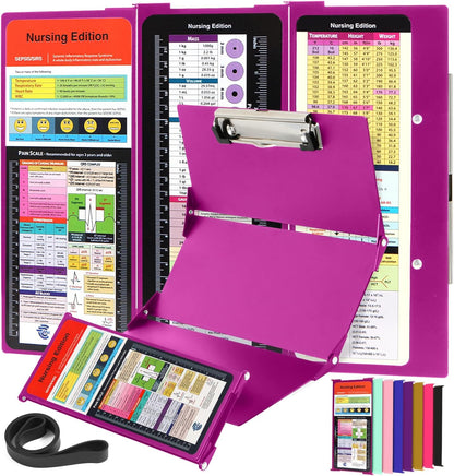 Nursing Clipboard Foldable with Medical Edition Cheat Sheets, 3 Layers Aluminum Foldable Clipboard for Nursing, Notepad for Students, Nursing School Essentials (Black)
