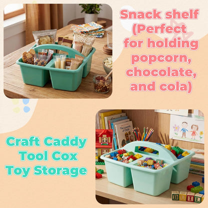 Kathfly 4 Pack Caddy Organizer with Handle, Stackable Organization Storage, Small Plastic Basket Classroom Caddy for Table Desk Office Pencil Kids Room Craft Art Teacher School Supplies (Blue Orange)