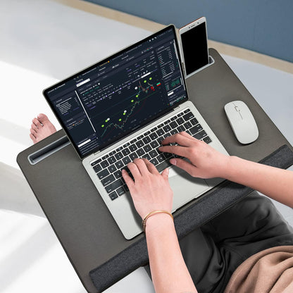 Extra Large Lap Laptop Desk - Full PU Material Mouse Pad Gaming Tray - Portable LapDesk with Phone Holder & Wrist Rest for Notebook, MacBook, Tablet, Bed, Sofa(Black, Fit Up 17.3-in Laptops)