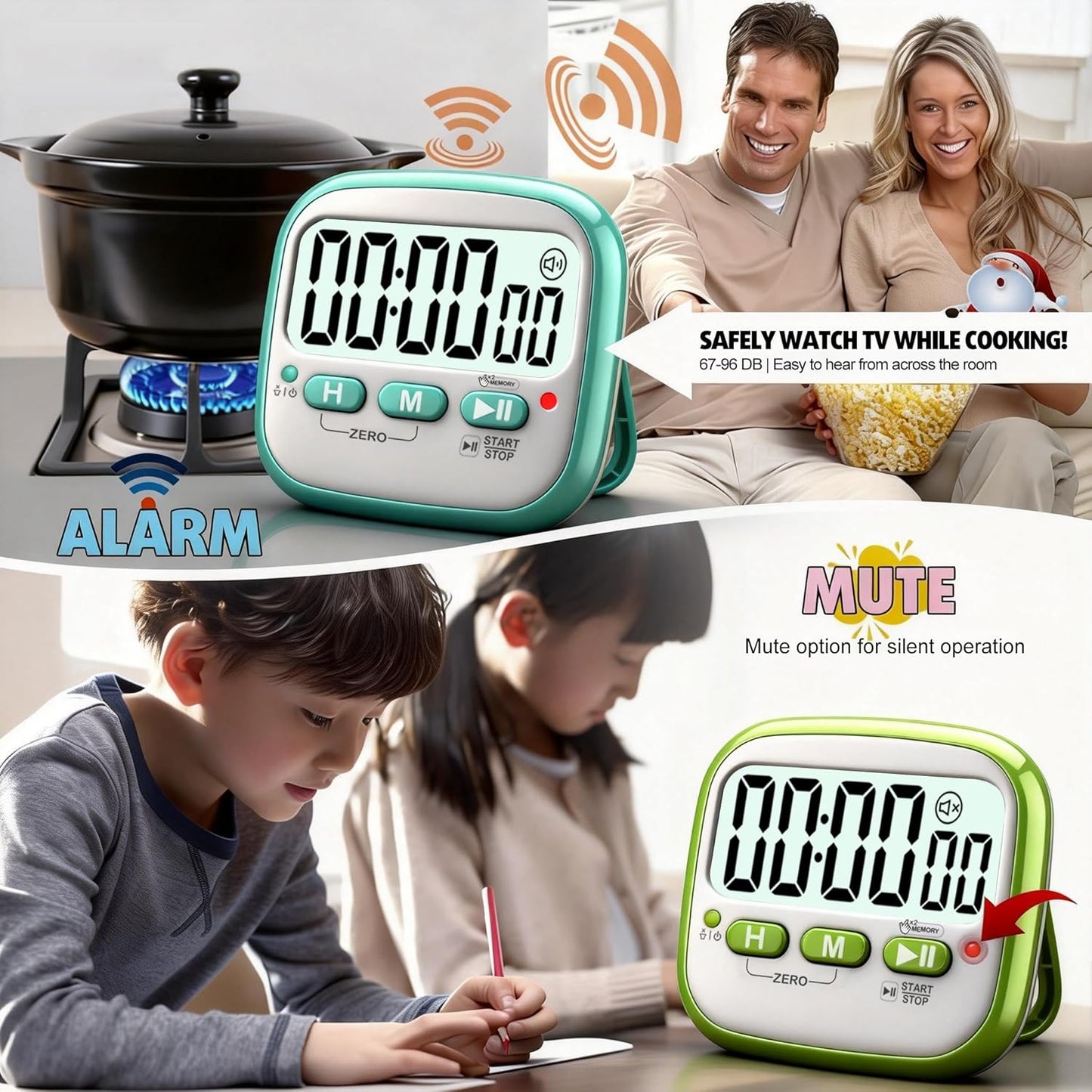 Antonki 2 Pack Classroom Timers for Kids Teachers, Magnetic Countdown Digital Kitchen Timer for Cooking, Study, Exercise, Games, Time Mangement - Loud/Silent Mode - Battery Included
