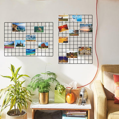 Wall Grid Silver Wire Photo Grid Panels Desk Wall Organizer Metal Memo Board, 25.6" x17.7, 2 Pack