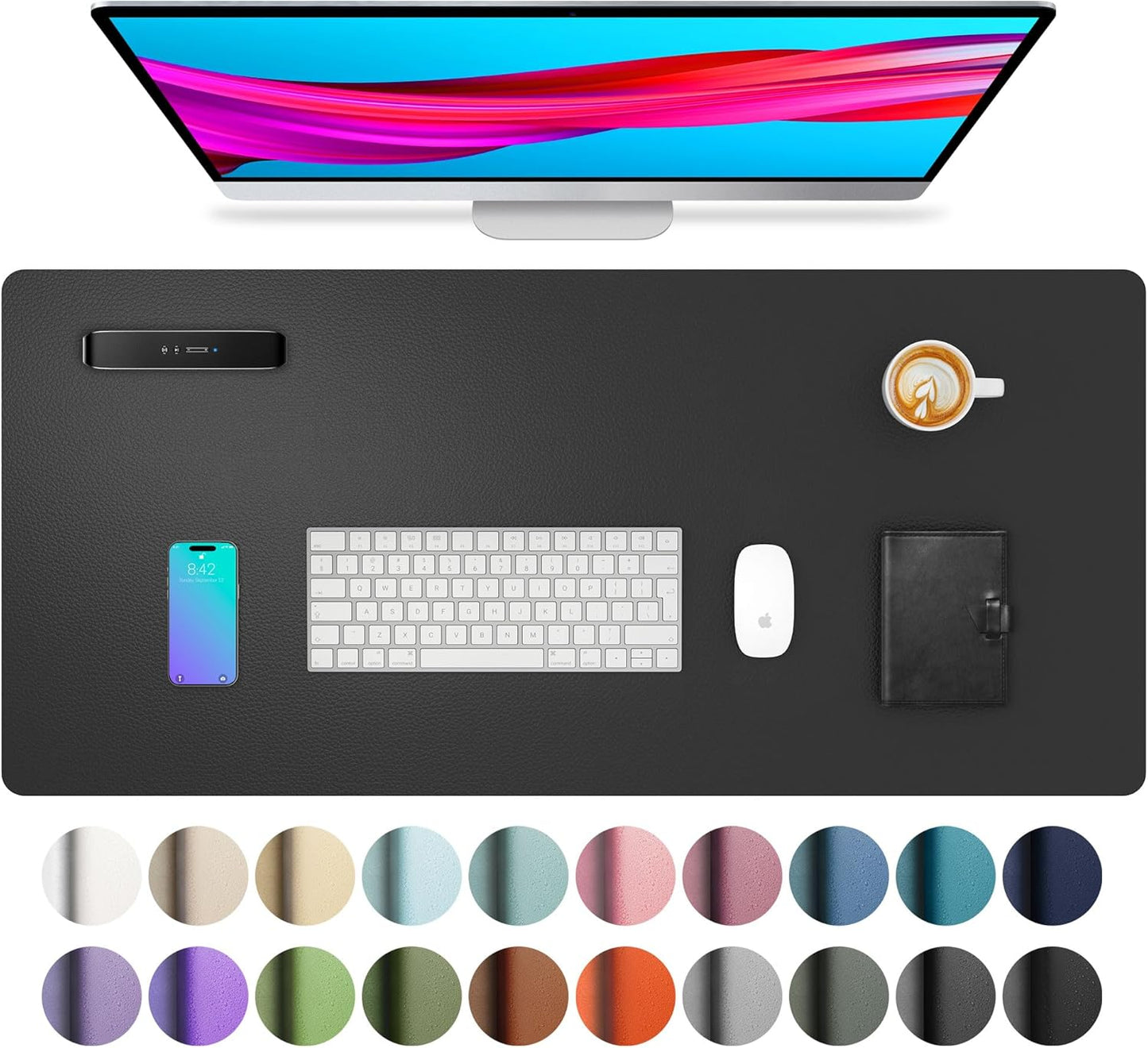 Aothia Non-Slip PU Leather Waterproof Laptop Desk Pad Protector, Blotter Mat, Writing and Mouse Pad for Office & Home, Beige, 23.6" x 13.7" - Colors A