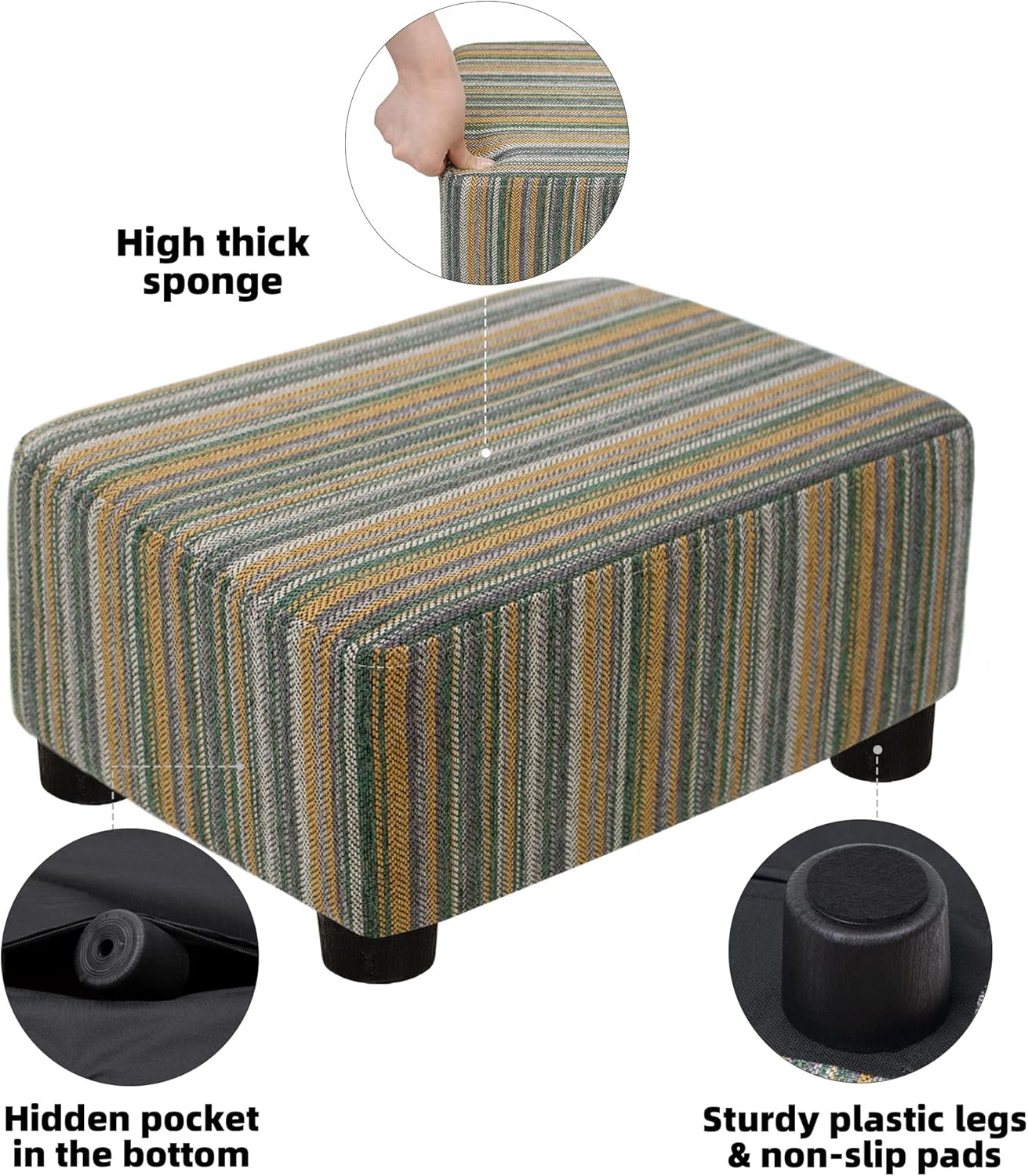 CAROLMADE Small Foot Stool Ottoman Footstool with Legs Under Desk Footrest for Living Room Bedroom and Office, Soft Ivory White